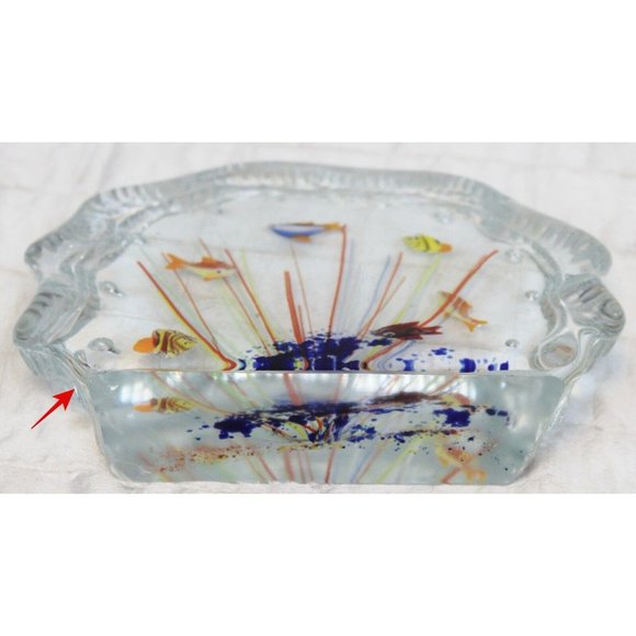 Murano Glass Italian Paperweight Half-Moon Aquarium 6 Fish Tank Bowl Clear Art - Picture 5 of 8